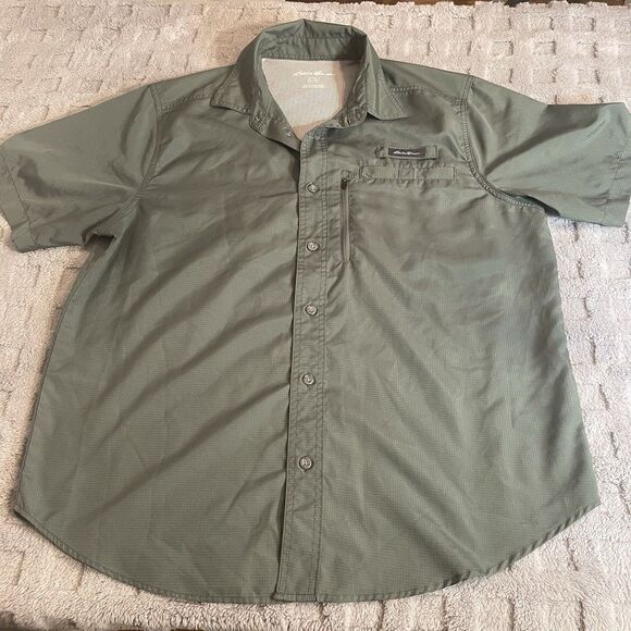 Eddie Bauer Button Down Shirt Mens L Green Performance Vented Hiking Fishing - Picture 1 of 12